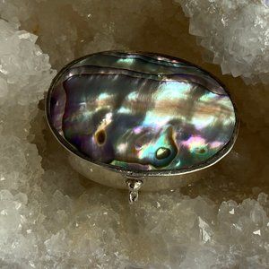Abelone & Silver Tone (Sterling?) Stamped on Bottom Pill Box (Taxco?)New Unused